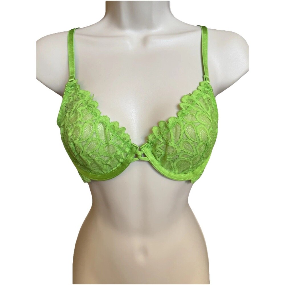 Savage X Fenty Size 36B Neon Green Bra Scalloped Lace Unlined Sheer Underwire